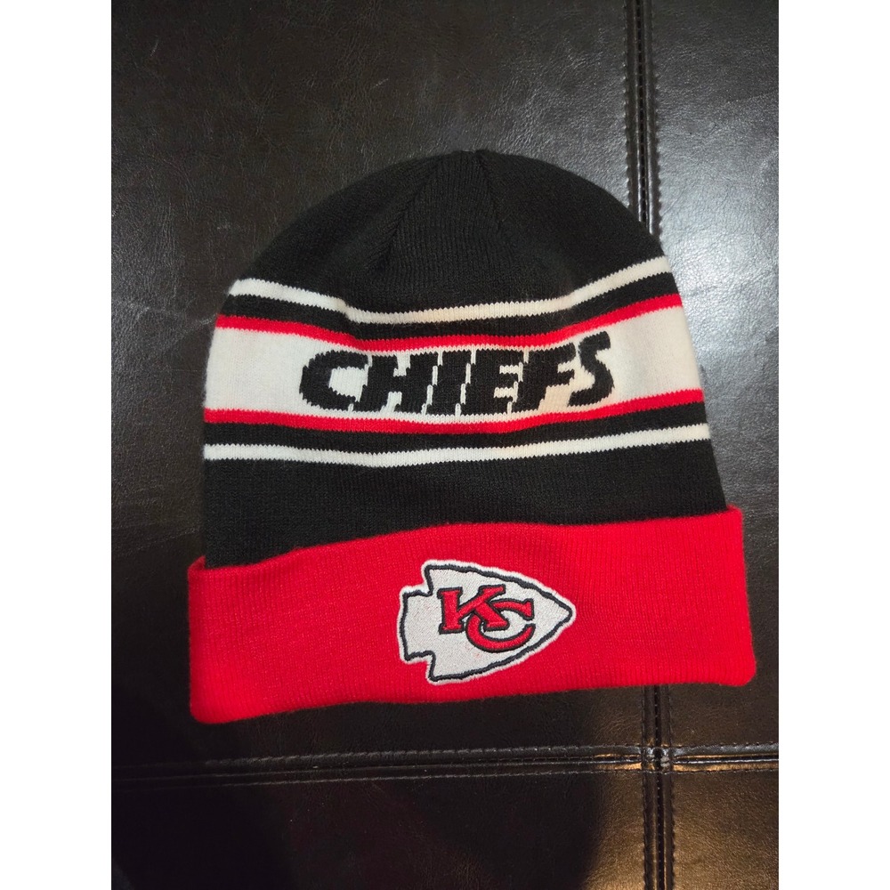 NFL Kansas City Chiefs Beanie Mens OSFM Red Black Excellent Knit Cuffed Hat